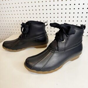 Sperry | Saltwater 2-Eye Leather Rubber Duck Boots in Black Women's Size 8.5
